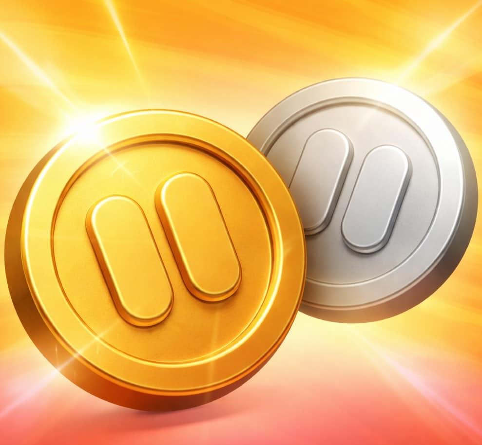 Gold and silver Pigmo Casino coins used to represent instant crypto deposits and withdrawals.